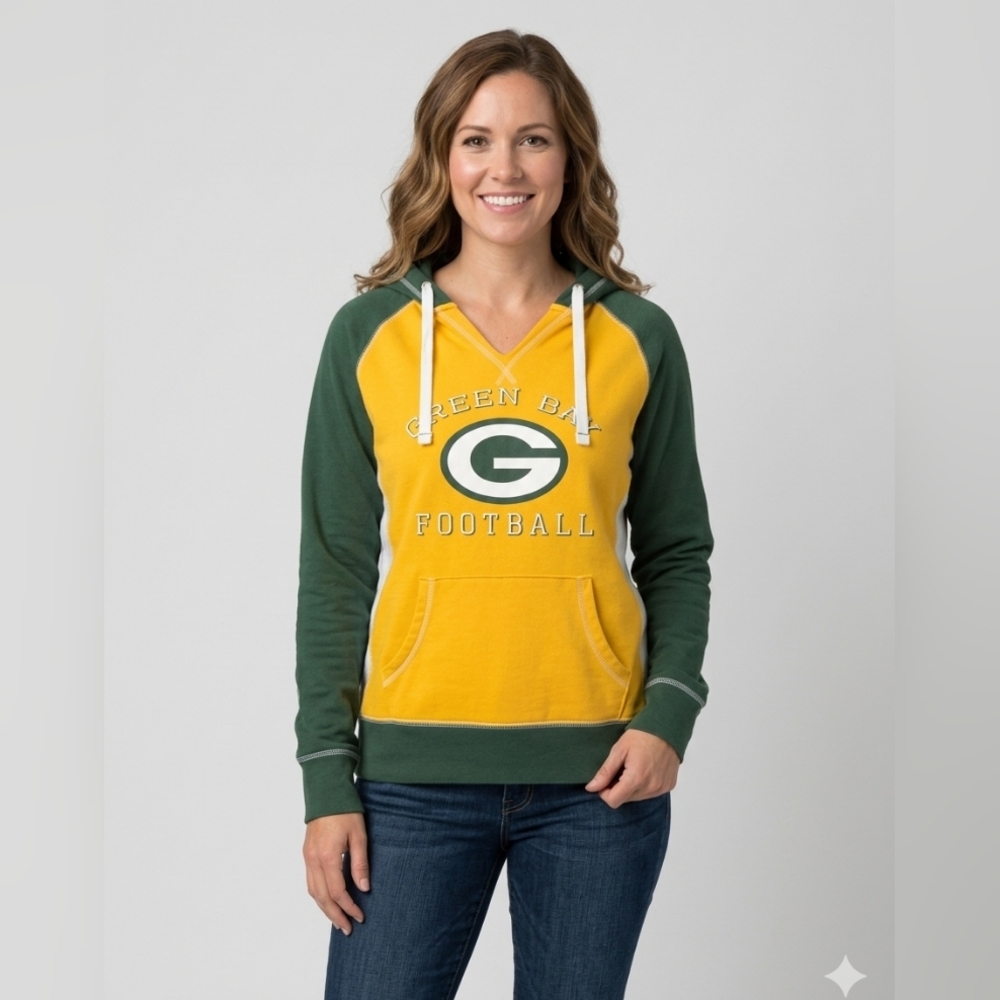 GREEN Bay Packers NFL Classic Logo SWEATSHIRT V-Neck Hoodie Sz M